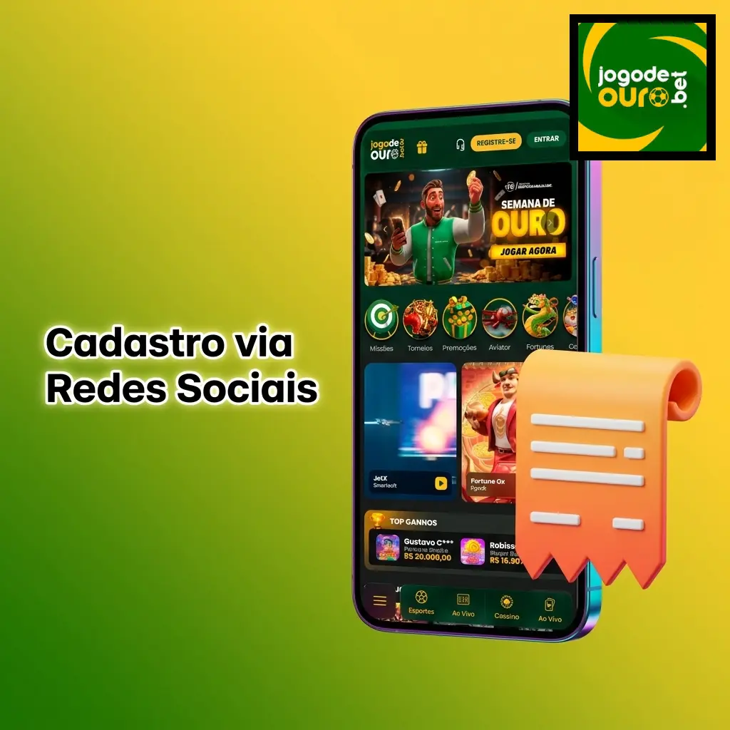 Cadastro no Jogo de Ouro via redes sociais como Google e Facebook com permissões de acesso e confirmação
