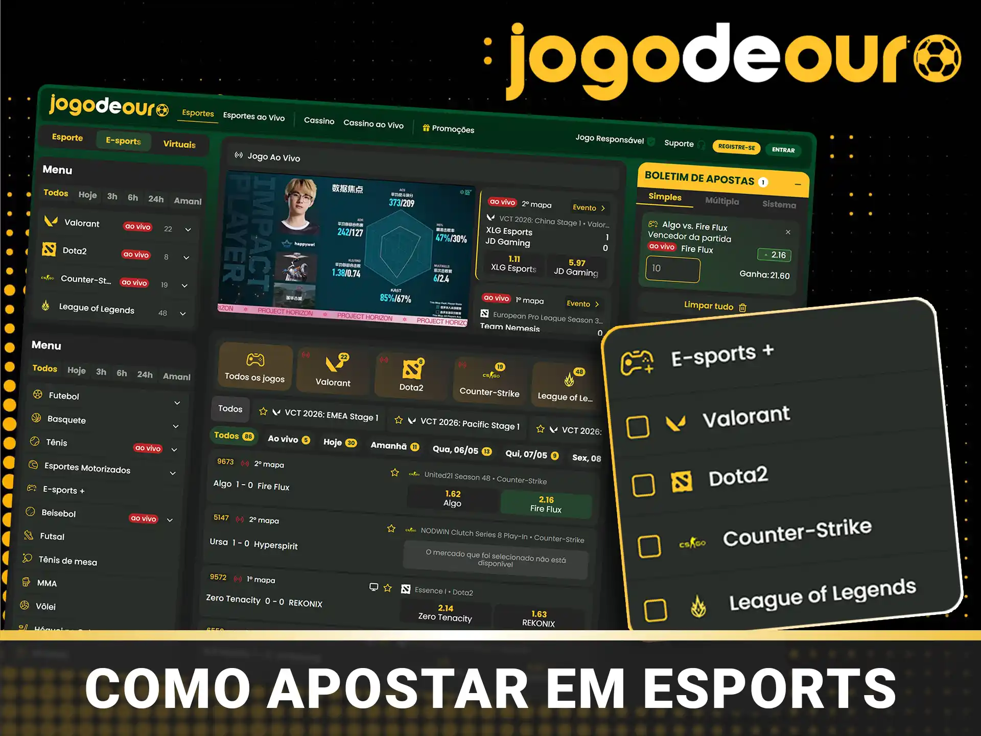 Como apostar em eSports no Jogo de Ouro.