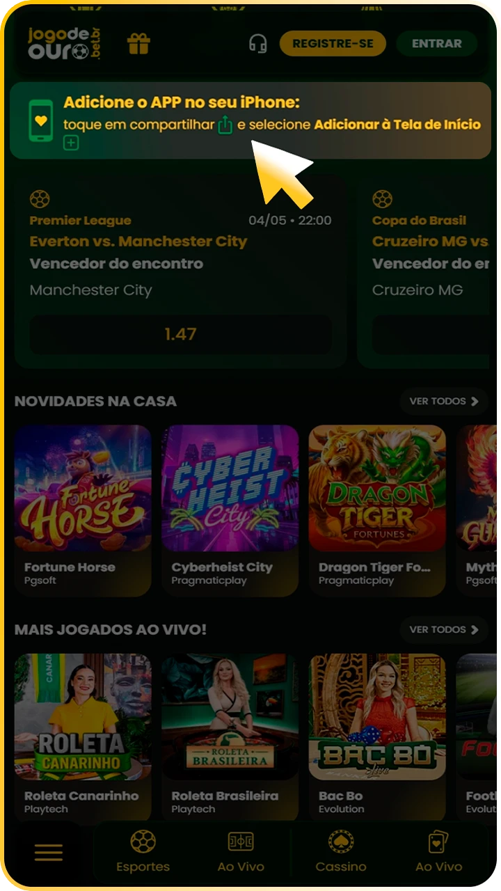 Baixe o aplicativo móvel do Jogo de Ouro.