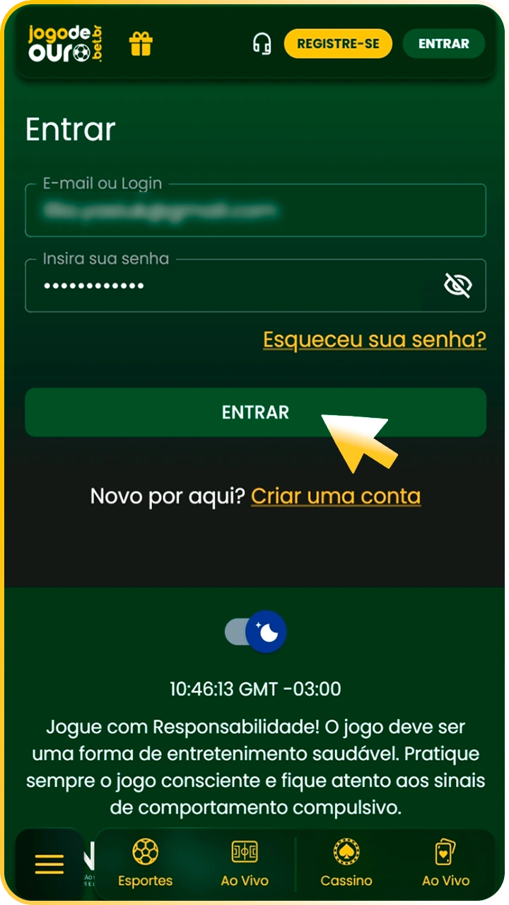 Cadastre-se ou faça login no Jogo de Ouro.