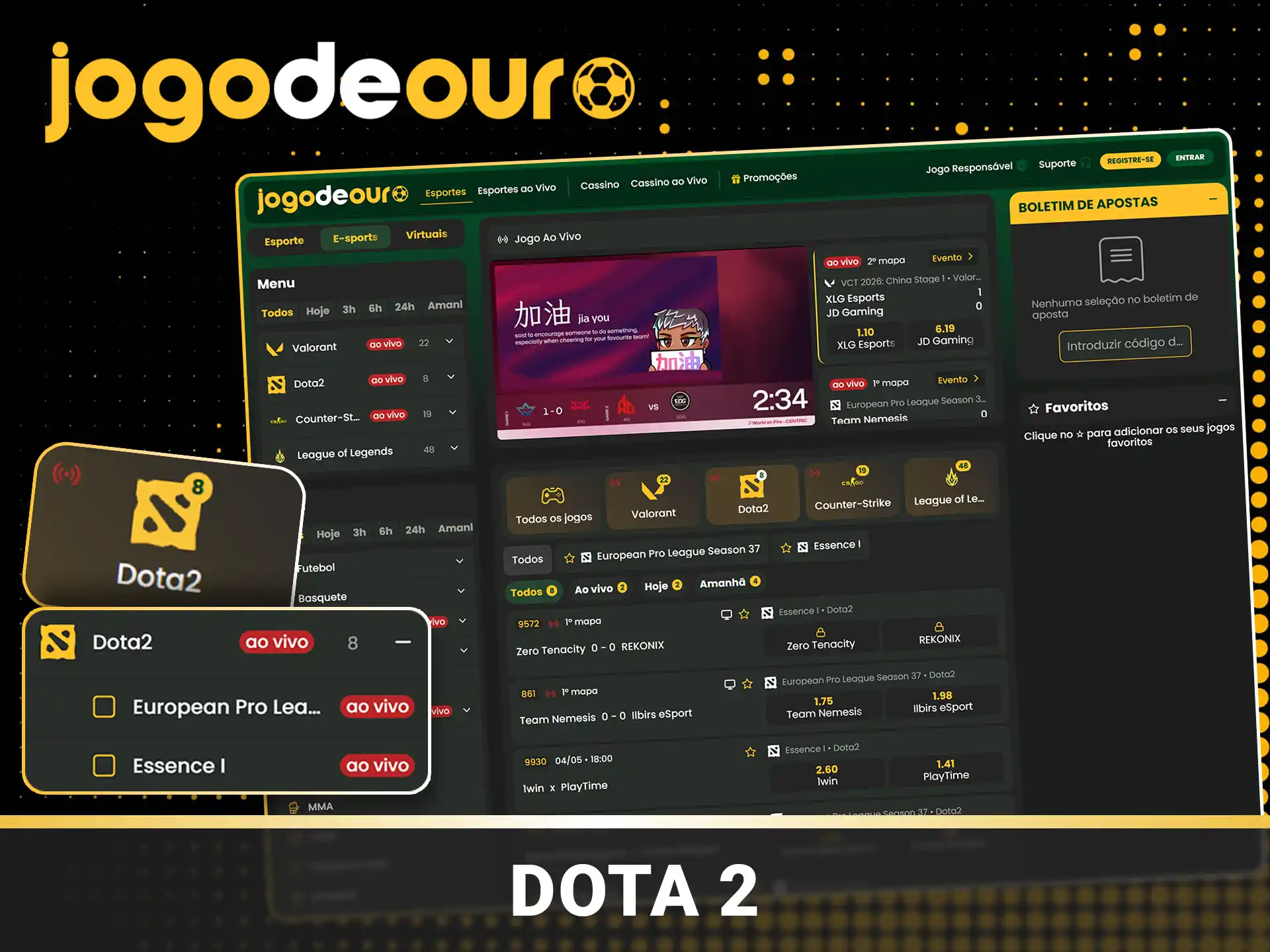 Aposte em Dota 2 no Jogo de Ouro.