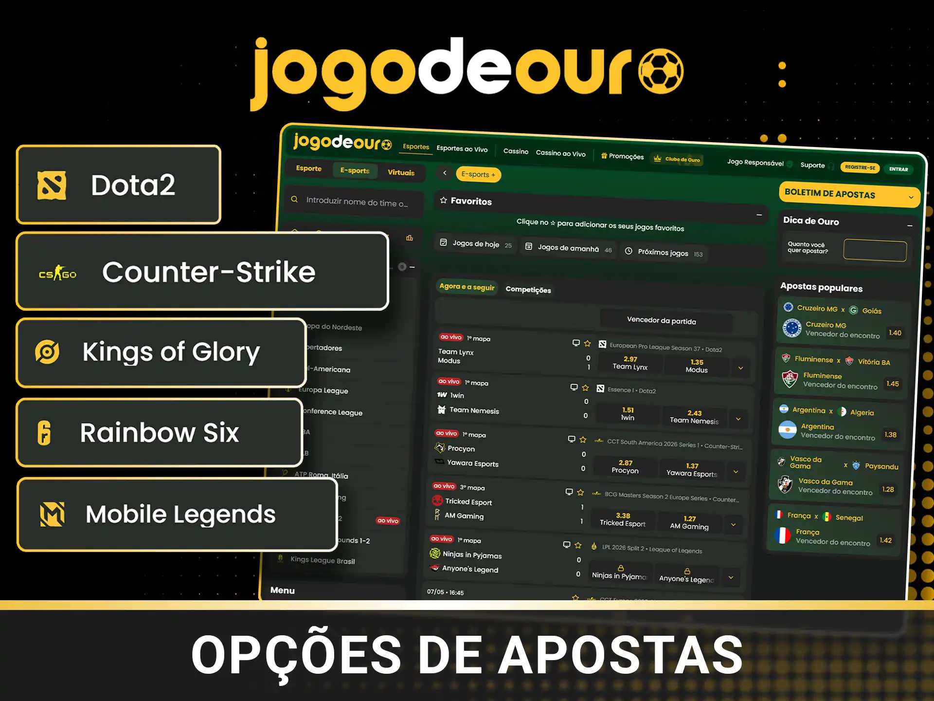 Opções de apostas eSports no Jogo de Ouro.